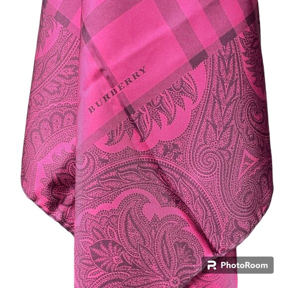 NWT Absolutely Stunning BURBERRY Silk Scarf Pink/Black- Size 27"x27" - Picture 9 of 14